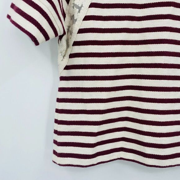 Old Navy Size XS Cream & Maroon Striped Lace Inset Short Sleeve Boxy Top - Picture 5 of 7